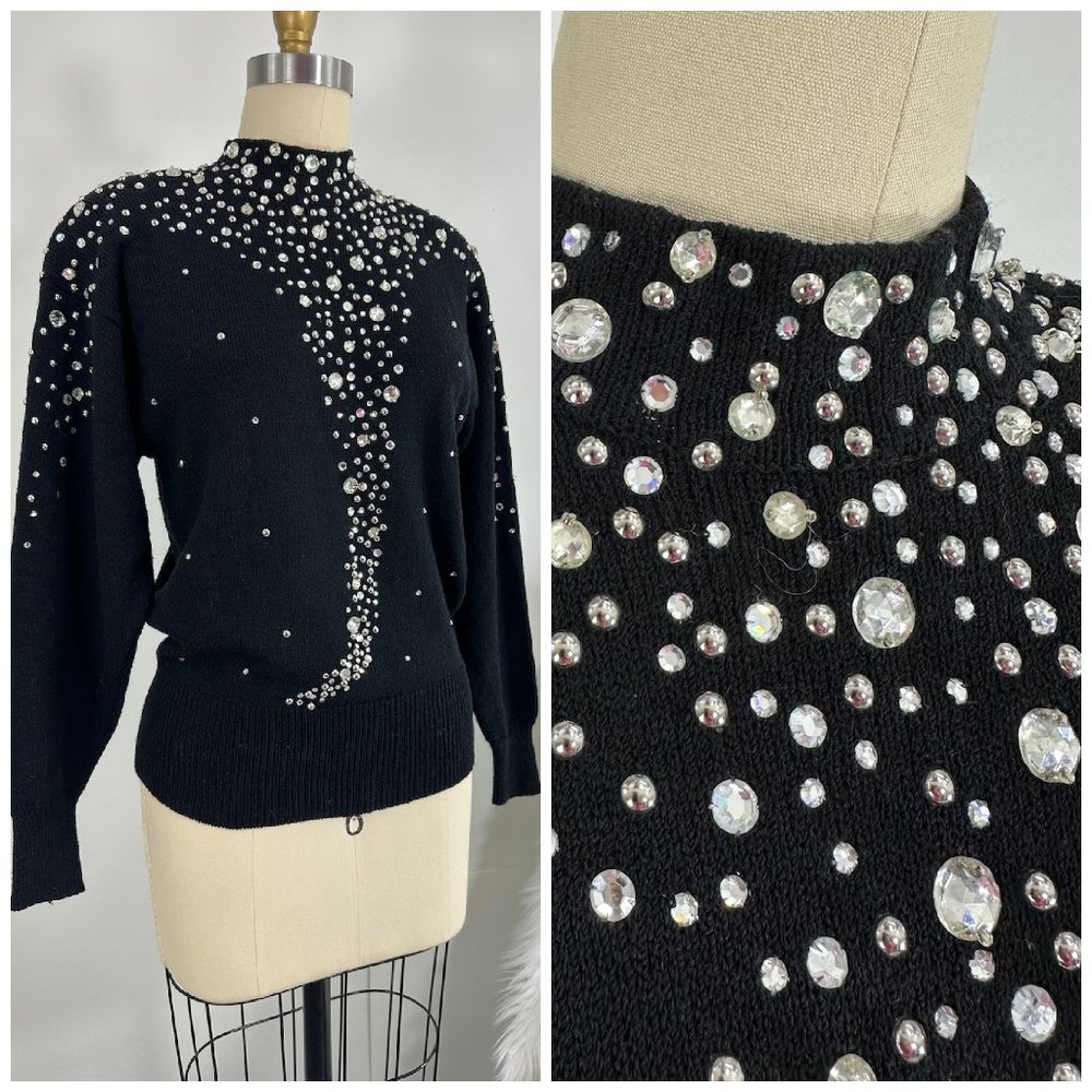Vintage 80s Jeweled Rhinestone LILLIE RUBIN Galaxy Sweater